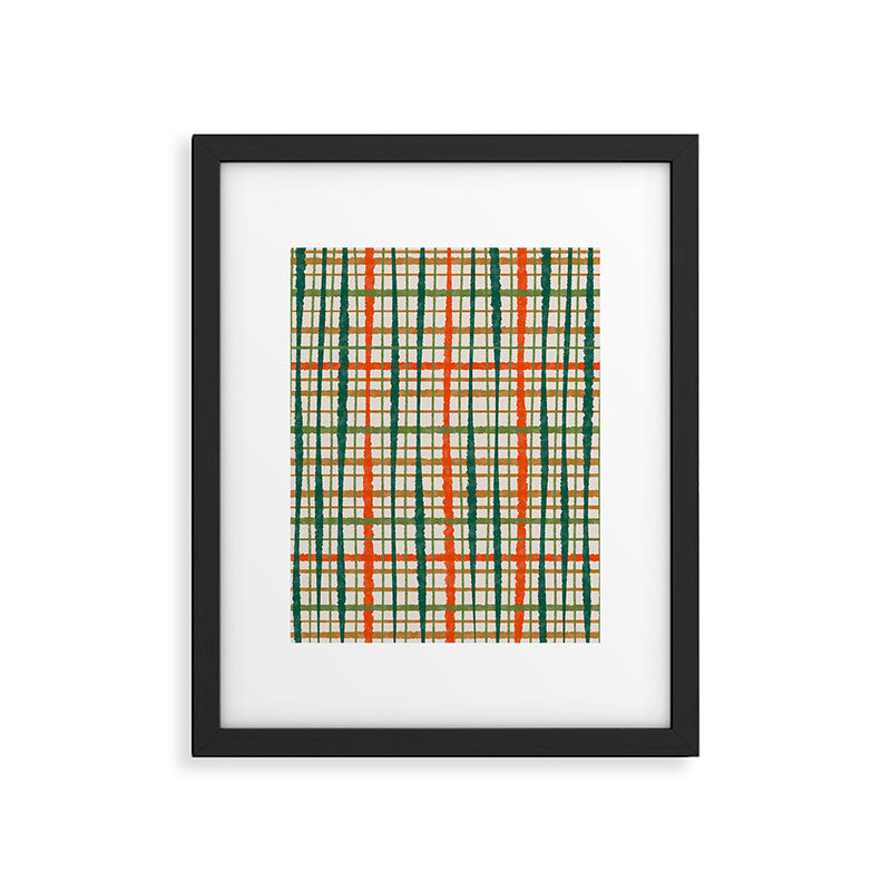 Rustic Retro Painted Plaid Pattern in Woodland Orange-Red Green Ochre Beige Framed Art Print Gallery Image 6