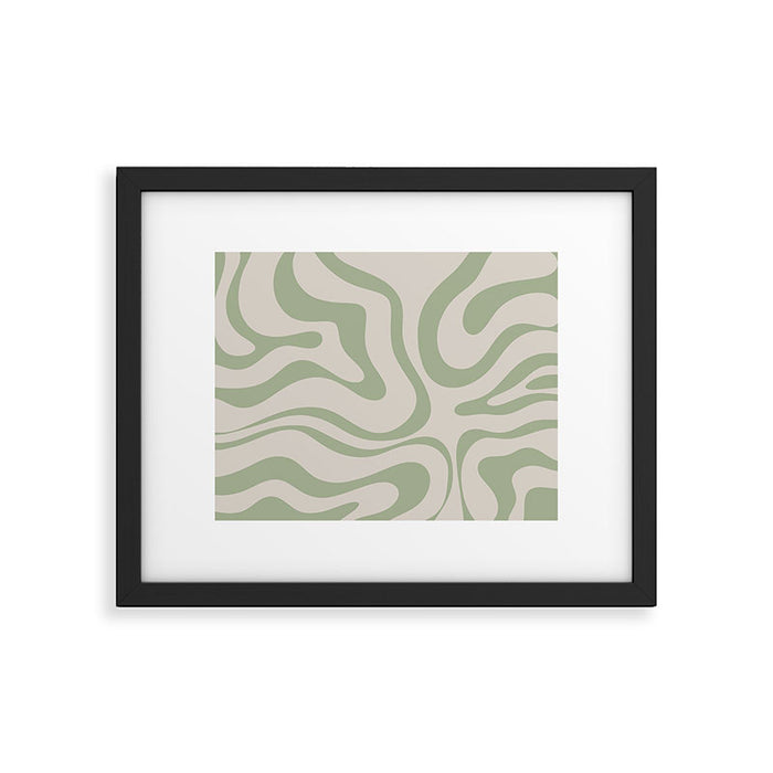 Sage and Beige Liquid Swirl Abstract Framed Art Print Gallery Image 1