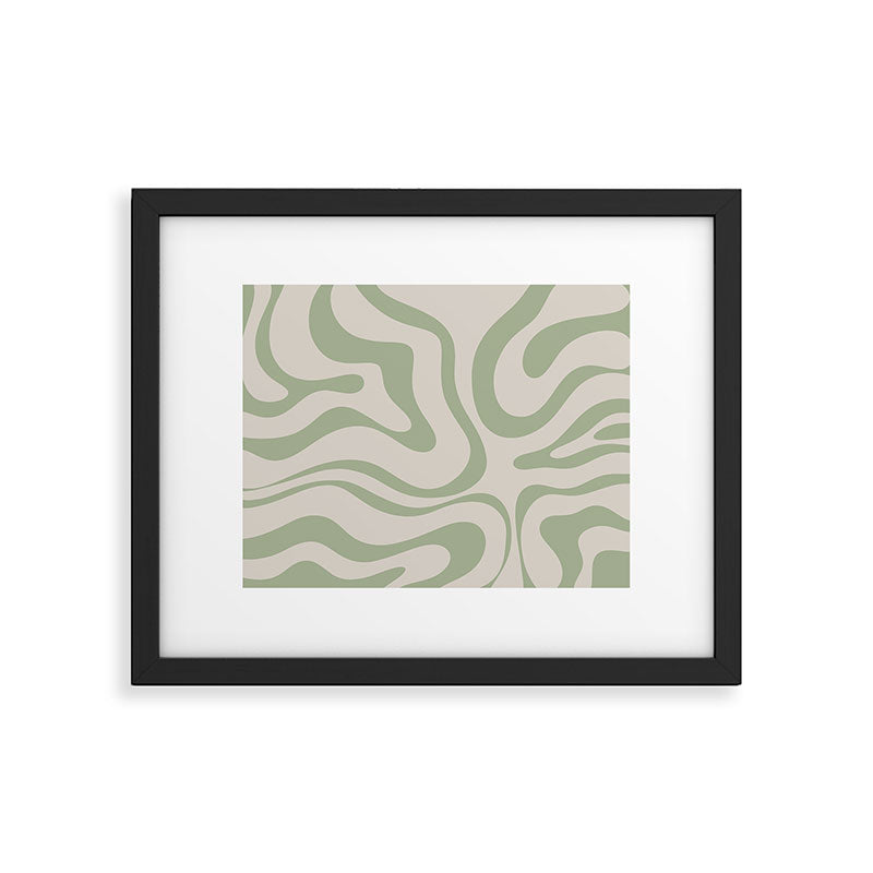 Sage and Beige Liquid Swirl Abstract Framed Art Print Gallery Image 5
