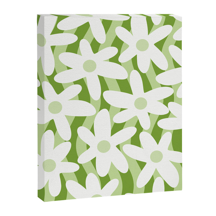 Sage and Olive Green Trippy Wavy Striped Flower Pattern Canvas Print Gallery Image 1