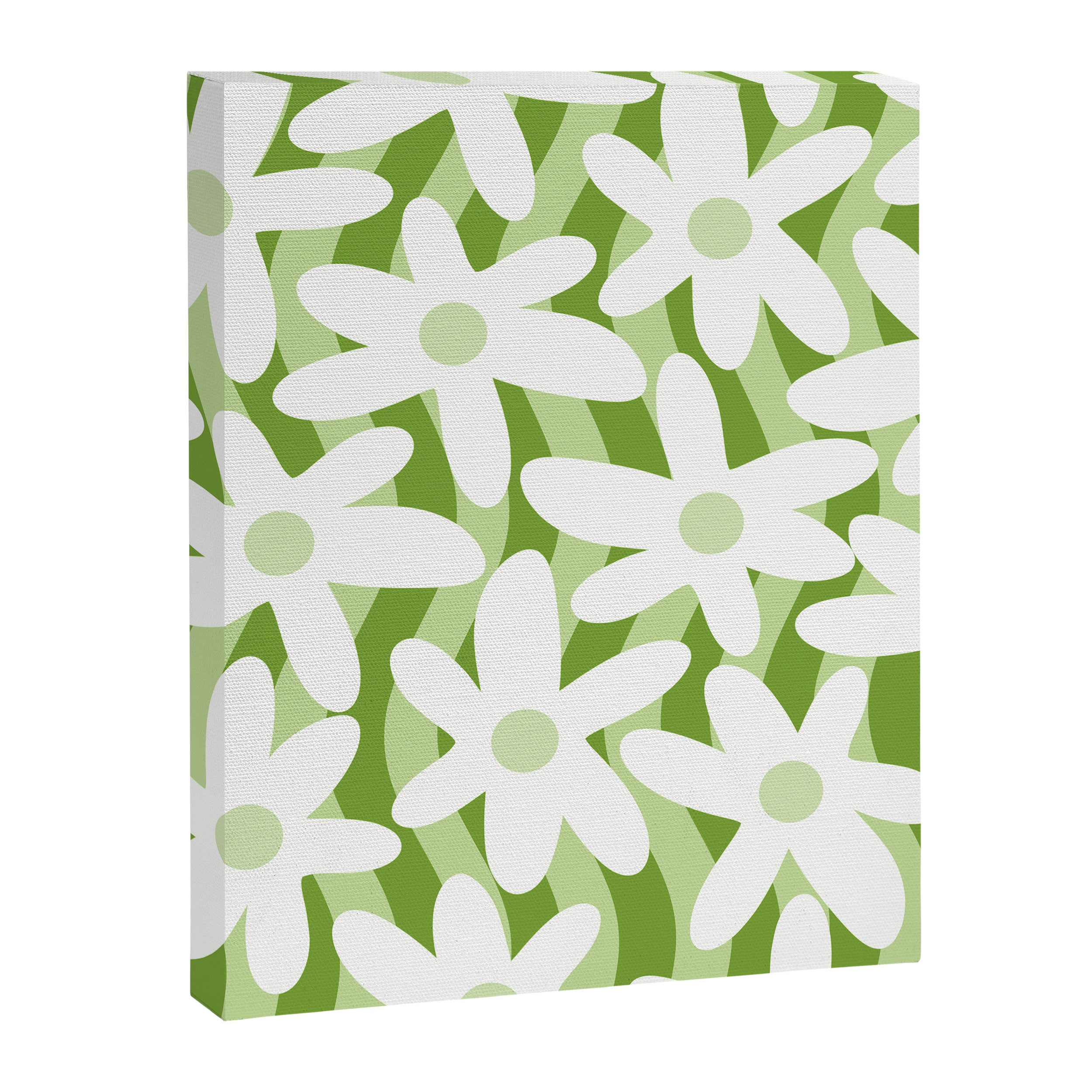 Sage and Olive Green Trippy Wavy Striped Flower Pattern Canvas Print Gallery Image 8