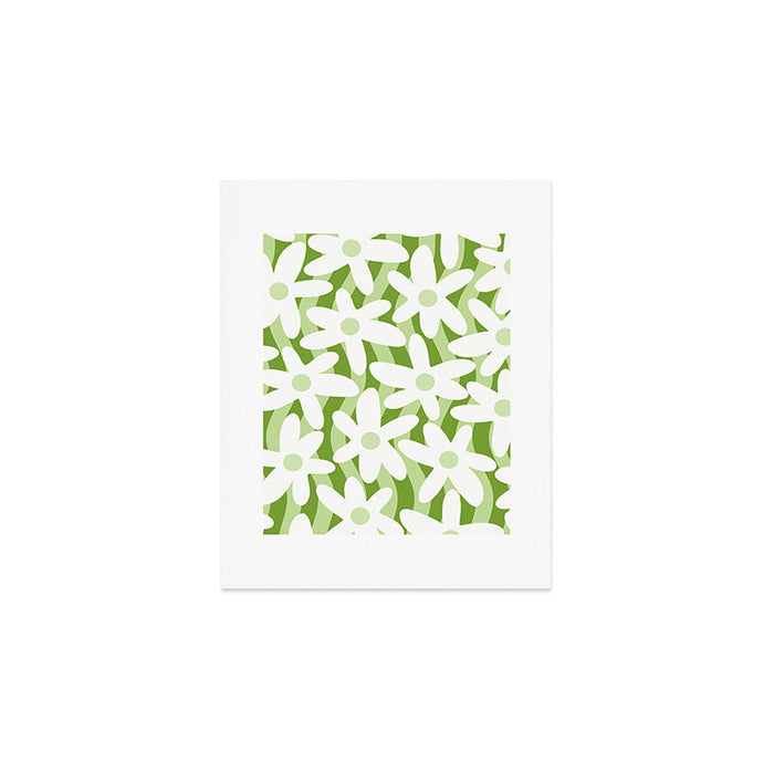 Sage and Olive Green Trippy Wavy Striped Flower Pattern Art Print Gallery Image 1