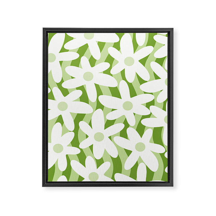 Sage and Olive Green Trippy Wavy Striped Flower Pattern Framed Canvas Print Gallery Image 1