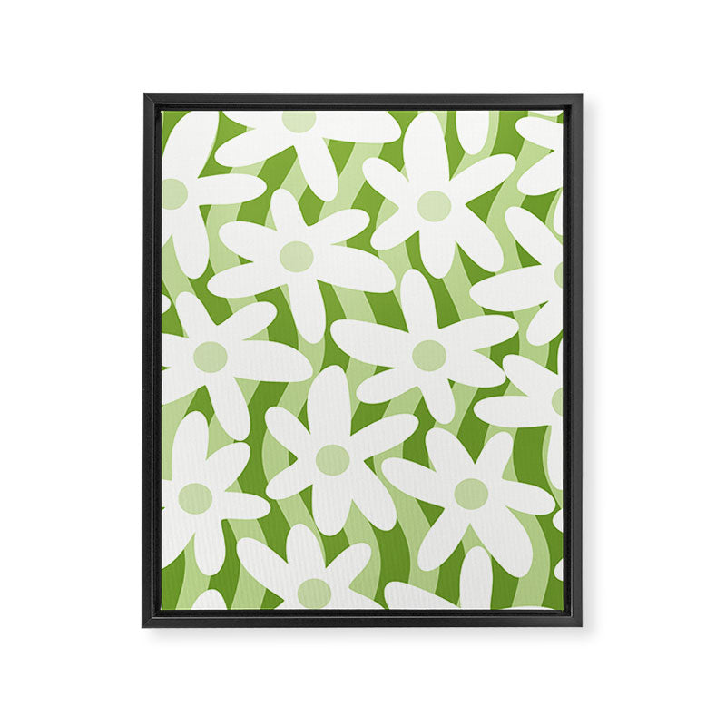 Sage and Olive Green Trippy Wavy Striped Flower Pattern Framed Canvas Print Gallery Image 8