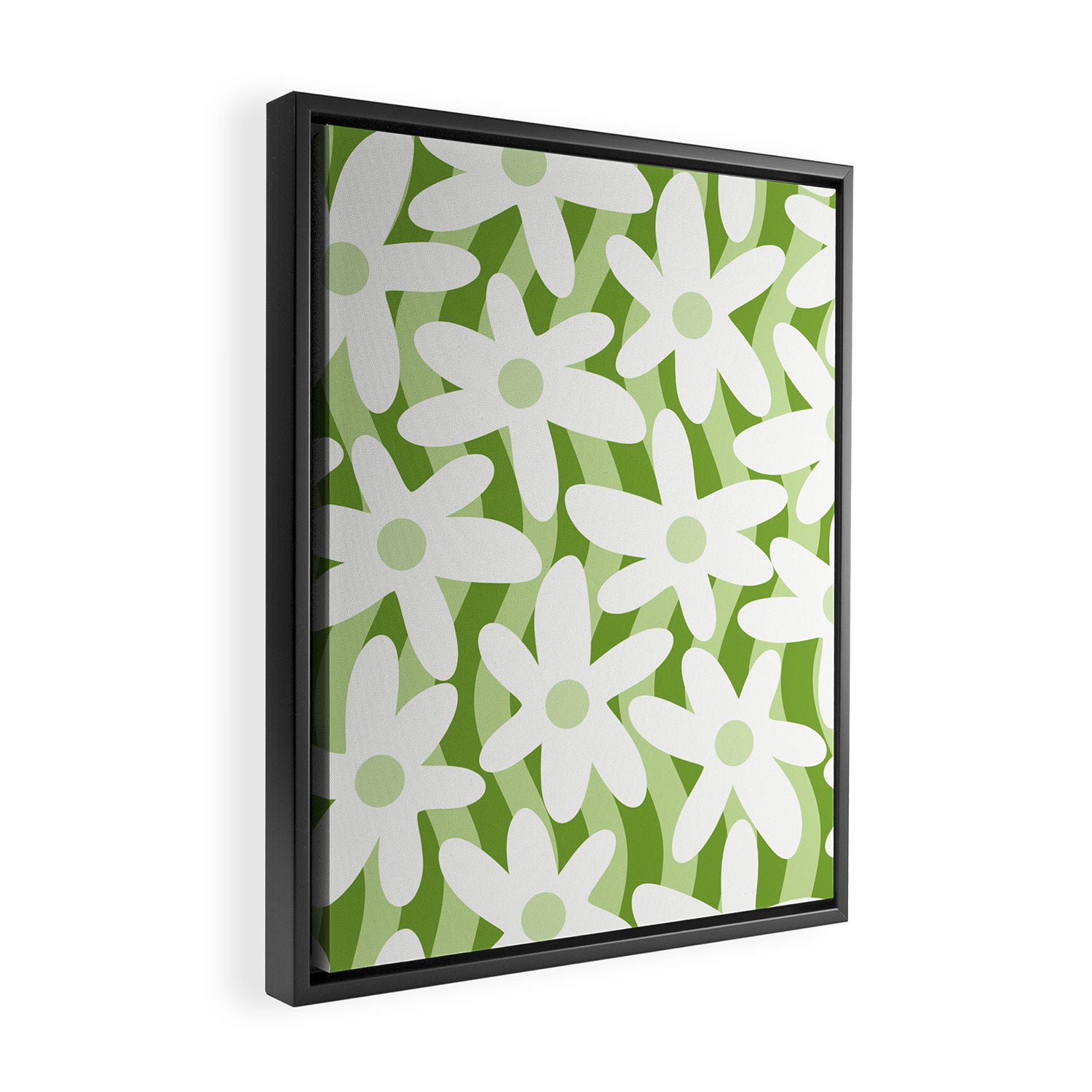 Sage and Olive Green Trippy Wavy Striped Flower Pattern Framed Canvas Print Gallery Image 2
