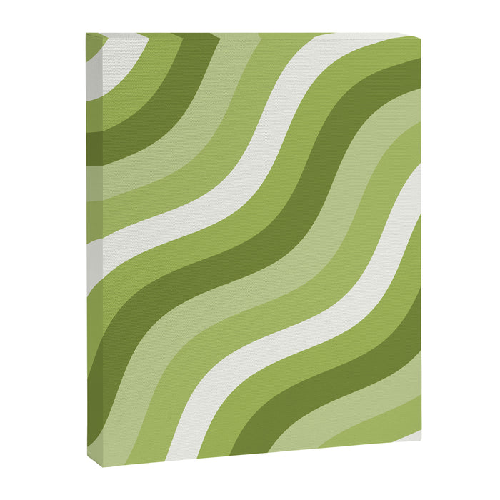 Sage and Olive Green Wobbly Pop Stripes Diagonal Pattern Canvas Print Gallery Image 1
