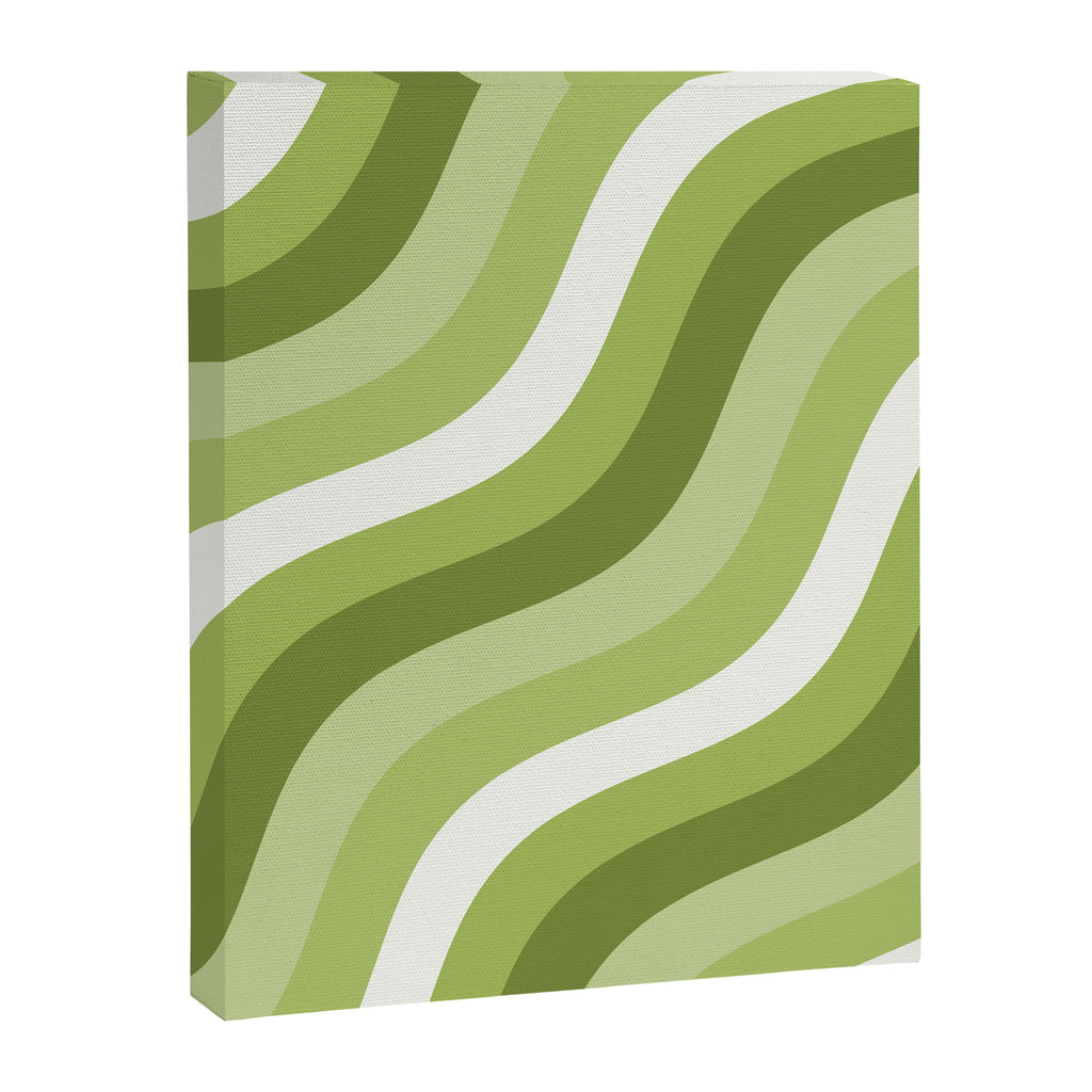 Sage and Olive Green Wobbly Pop Stripes Diagonal Pattern Canvas Print Gallery Image 8
