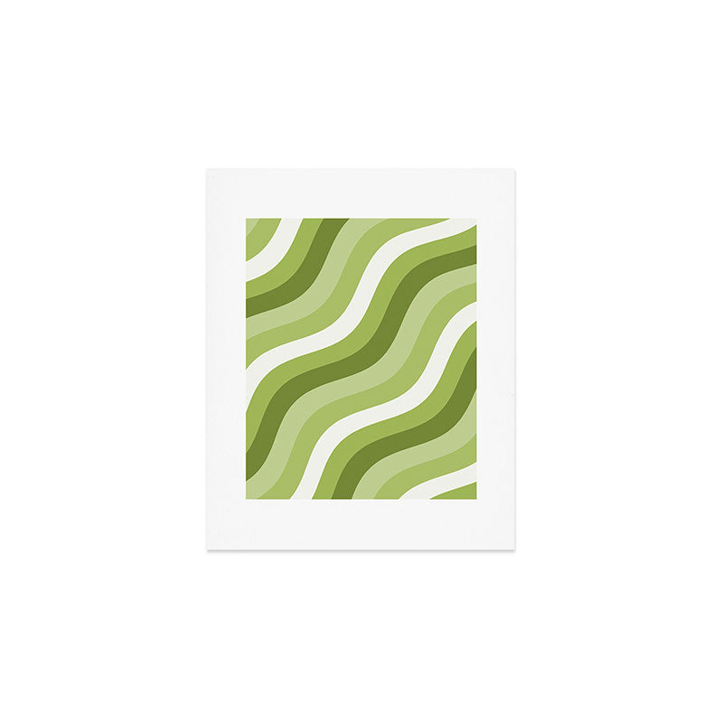Sage and Olive Green Wobbly Pop Stripes Diagonal Pattern Art Print Gallery Image 1