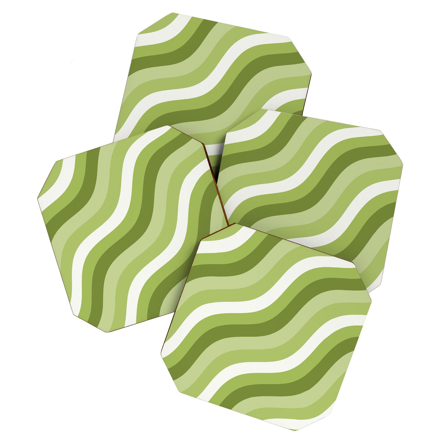 Sage and Olive Green Wobbly Pop Stripes Diagonal Pattern Coaster Gallery Image 1