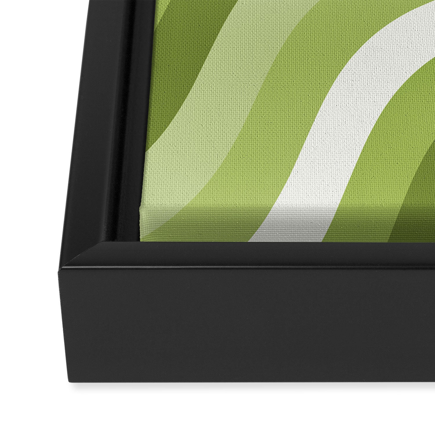 Sage and Olive Green Wobbly Pop Stripes Diagonal Pattern Framed Canvas Print Gallery Image 3