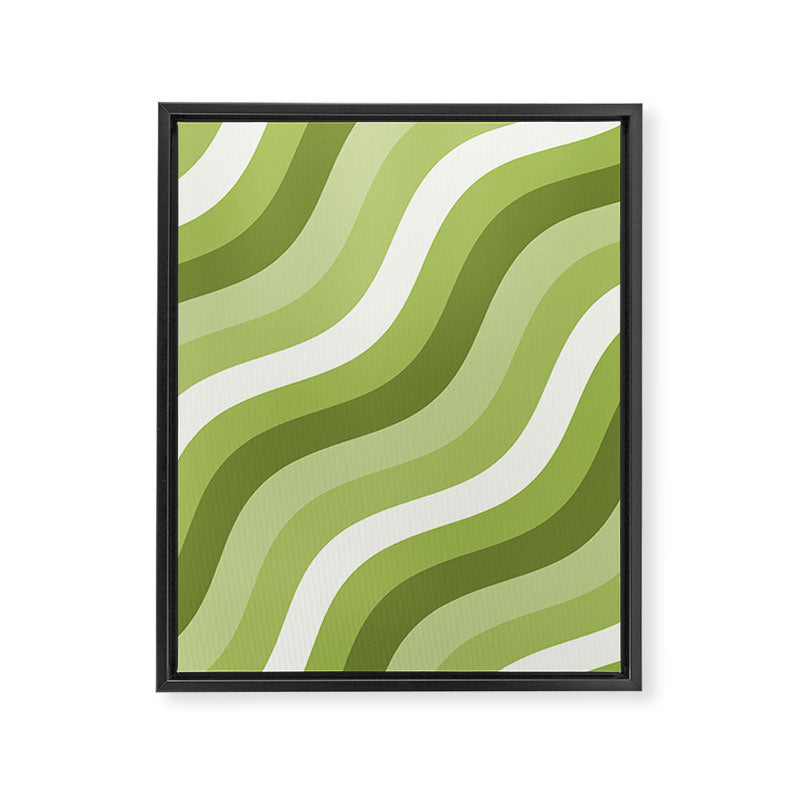 Sage and Olive Green Wobbly Pop Stripes Diagonal Pattern Framed Canvas Print Gallery Image 8