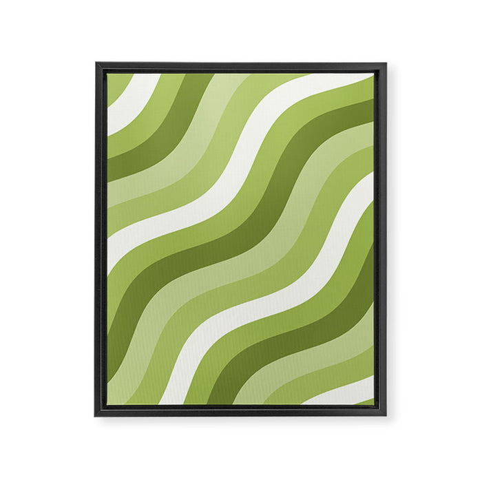 Sage and Olive Green Wobbly Pop Stripes Diagonal Pattern Framed Canvas Print Gallery Image 1