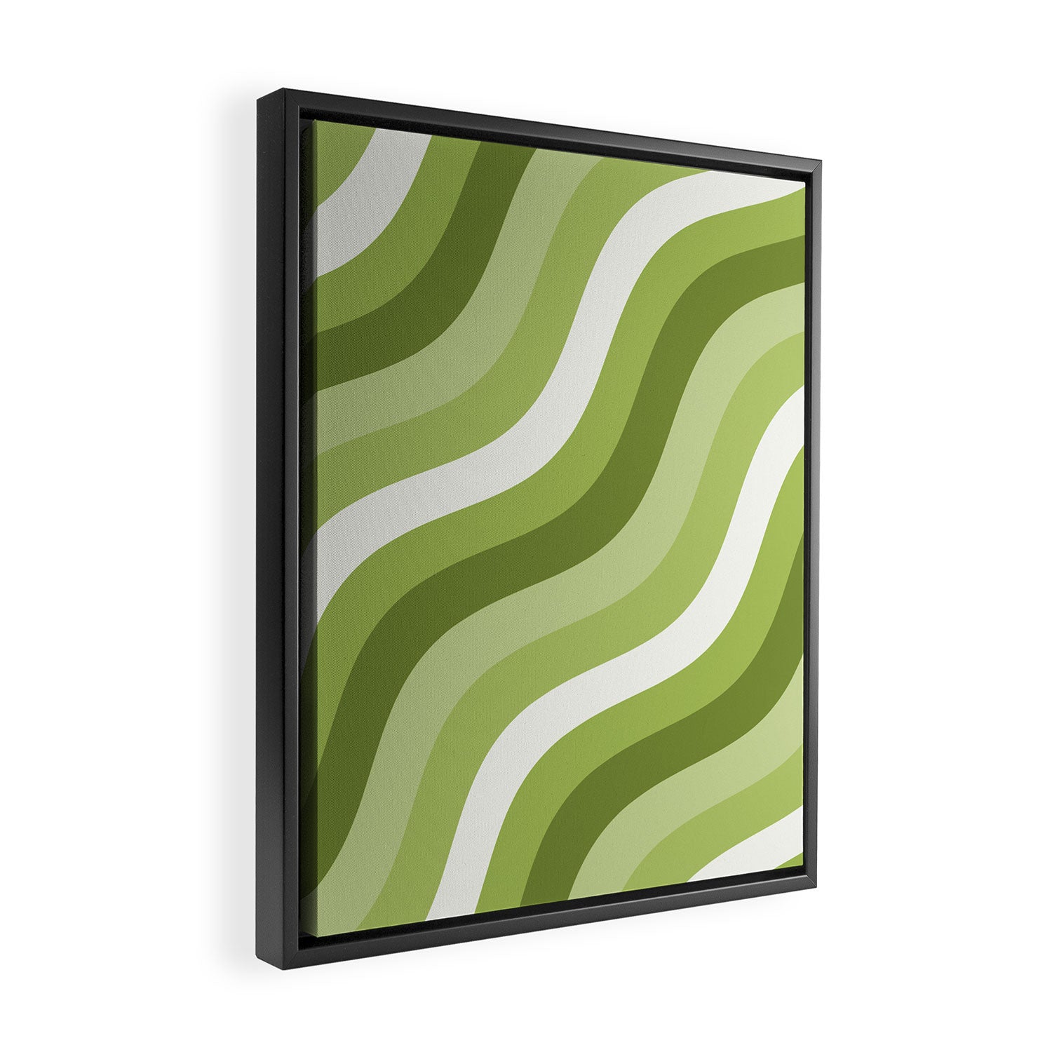 Sage and Olive Green Wobbly Pop Stripes Diagonal Pattern Framed Canvas Print Gallery Image 2