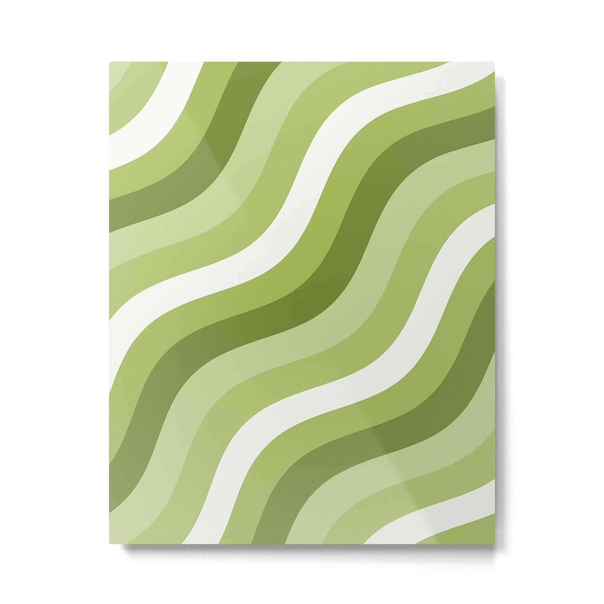 Sage and Olive Green Wobbly Pop Stripes Diagonal Pattern Metal Print Gallery Image 6
