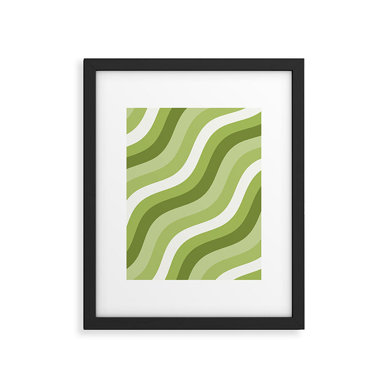 Sage and Olive Green Wobbly Pop Stripes Diagonal Pattern Framed Art Print Gallery Image 6