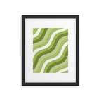 Sage and Olive Green Wobbly Pop Stripes Diagonal Pattern Framed Art Print Gallery Image 6