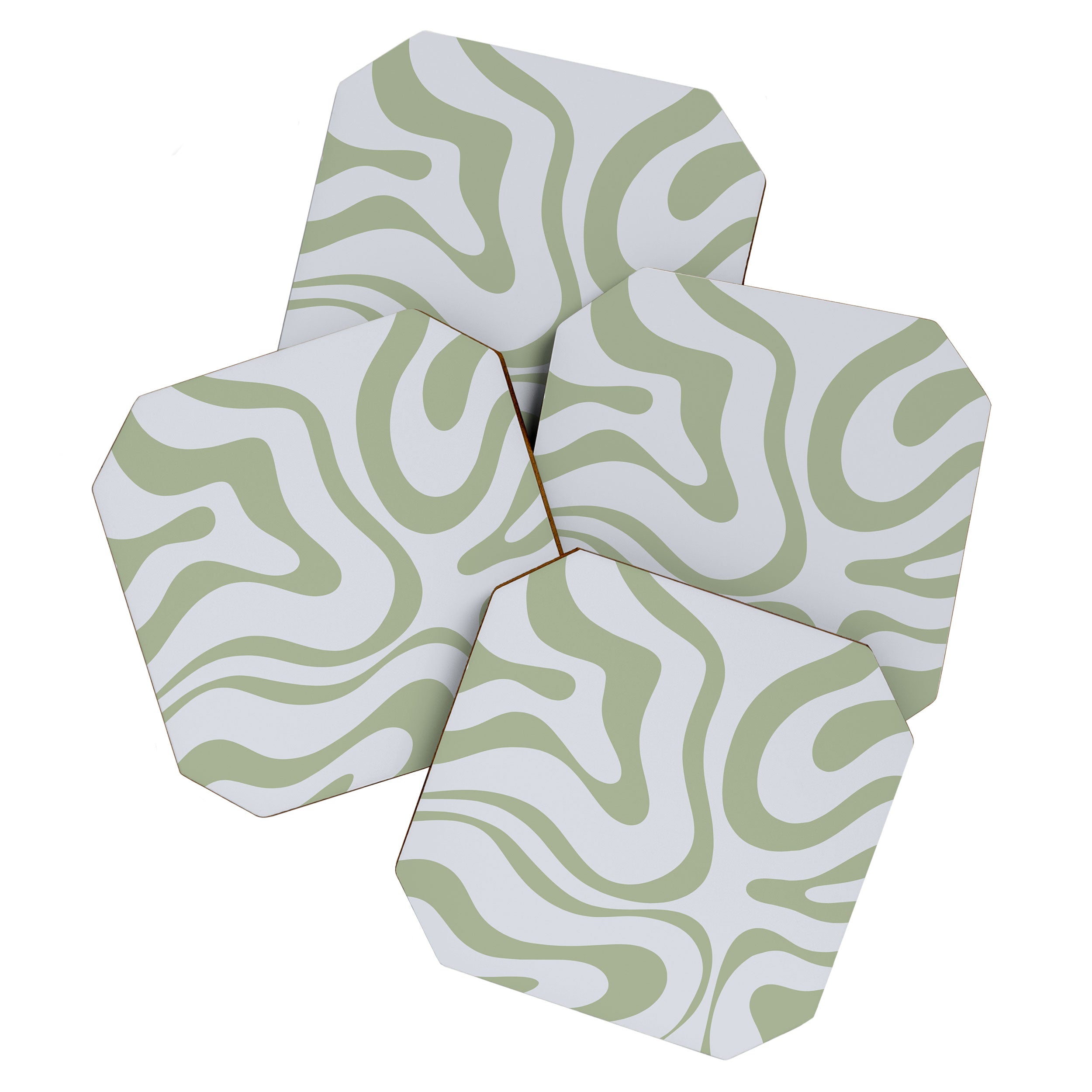 Sage and Silver Liquid Swirl Abstract Coaster Gallery Image 1