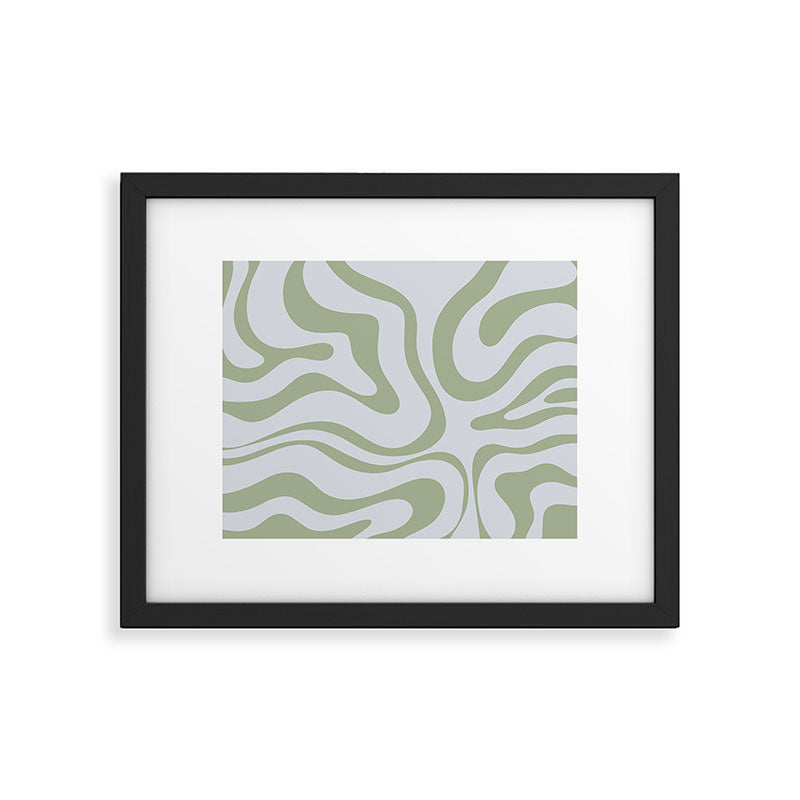 Sage and Silver Liquid Swirl Abstract Framed Art Print Gallery Image 5