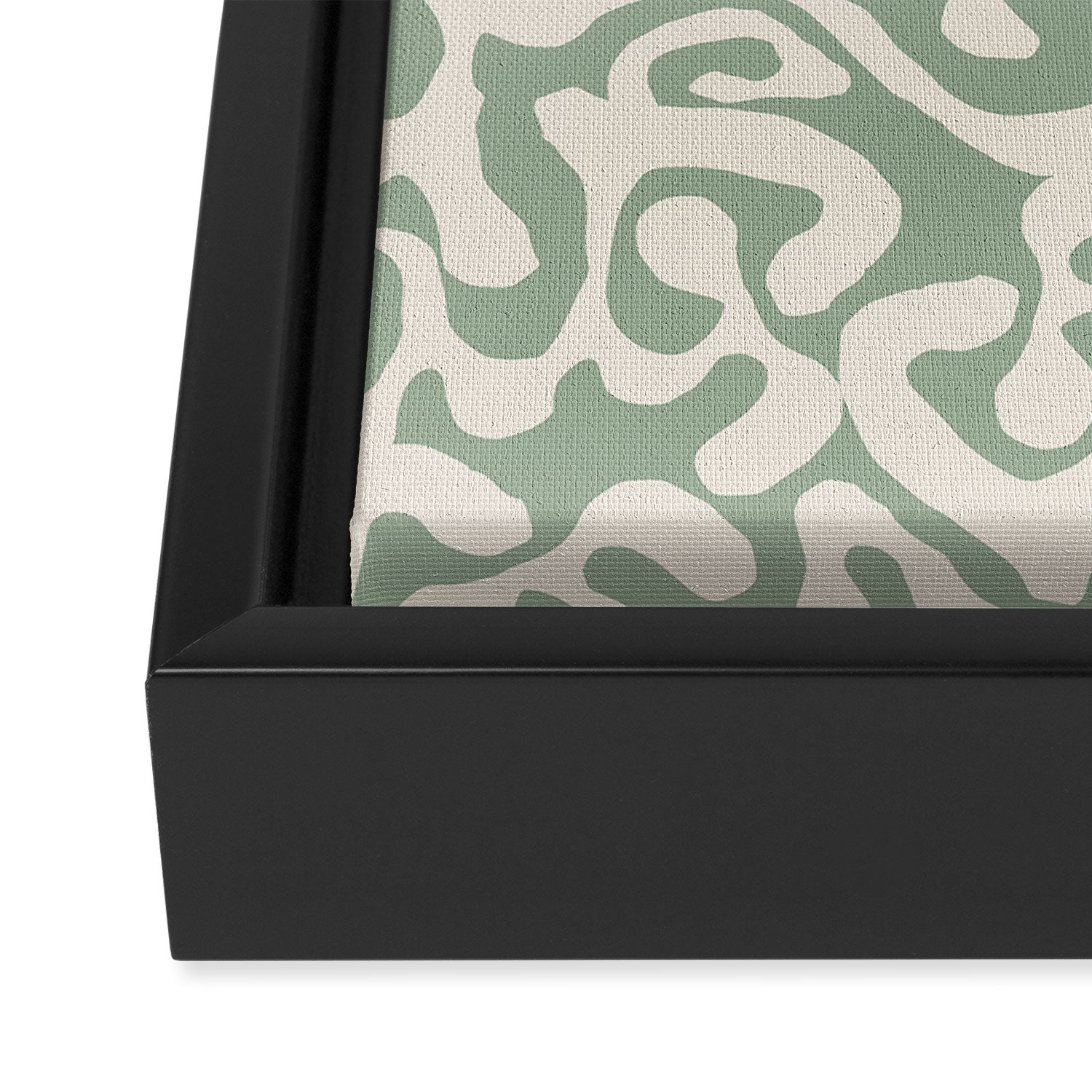 Sage Green and Almond Beige Abstract Modern Scala Media Pattern Framed Canvas Print Gallery Image 3