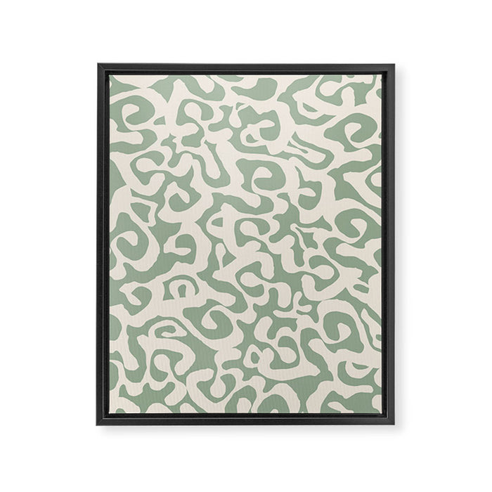 Sage Green and Almond Beige Abstract Modern Scala Media Pattern Framed Canvas Print Gallery Image 1