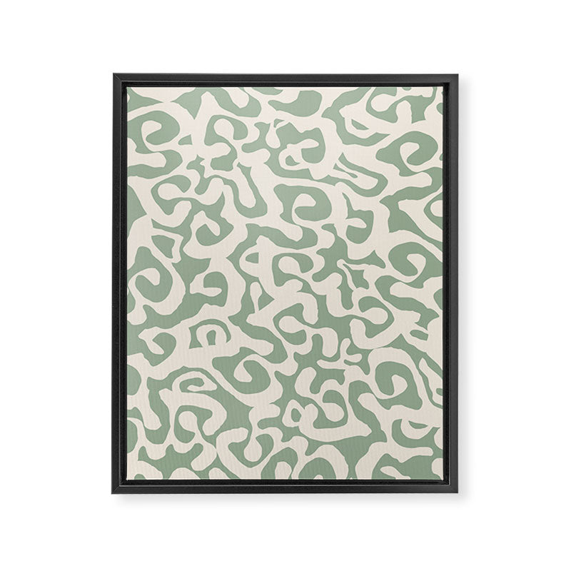 Sage Green and Almond Beige Abstract Modern Scala Media Pattern Framed Canvas Print Gallery Image 6
