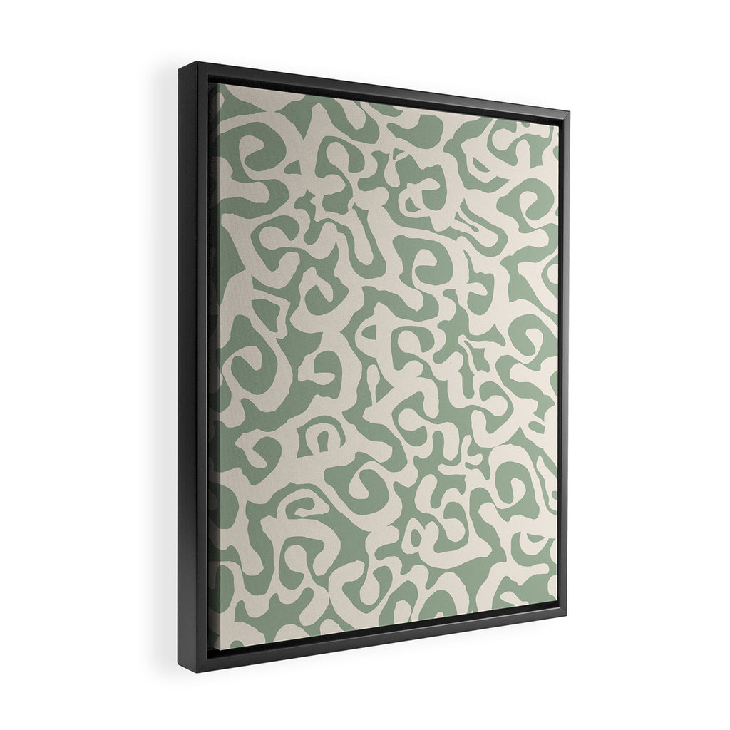 Sage Green and Almond Beige Abstract Modern Scala Media Pattern Framed Canvas Print Gallery Image 2
