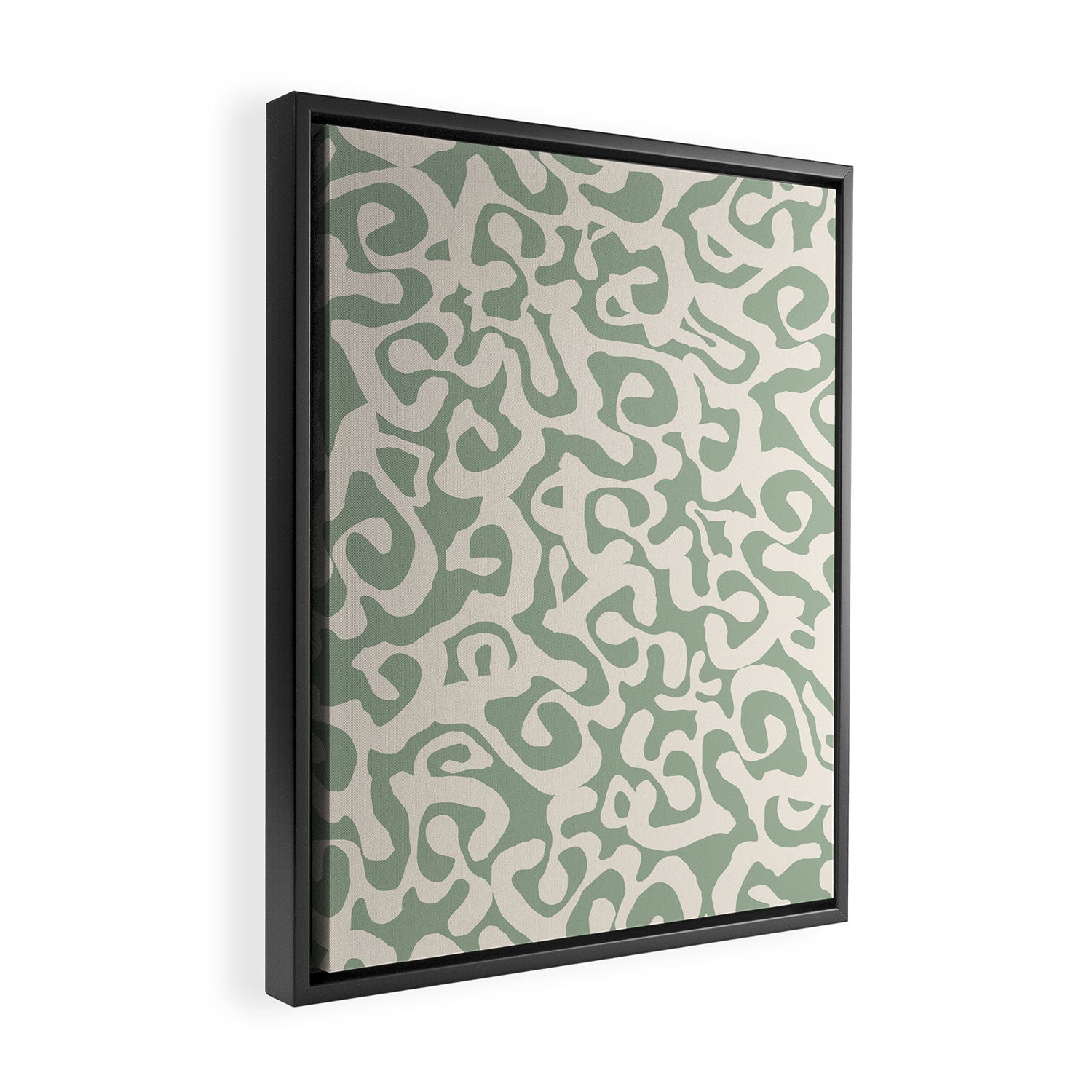Sage Green and Almond Beige Abstract Modern Scala Media Pattern Framed Canvas Print Gallery Image 2