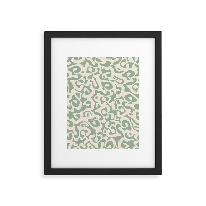 Sage Green and Almond Beige Abstract Modern Scala Media Pattern Framed Art Print Gallery Image 1
