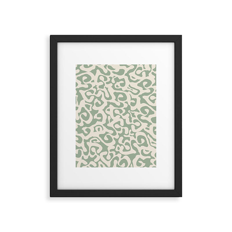 Sage Green and Almond Beige Abstract Modern Scala Media Pattern Framed Art Print Gallery Image 5