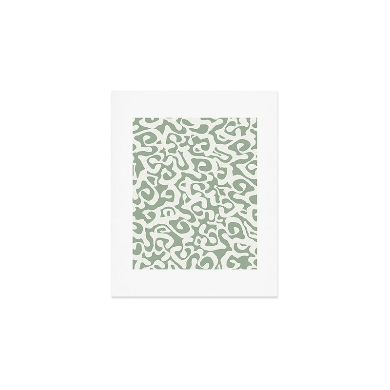 Sage Green and Off White Abstract Modern Scala Media Pattern Art Print Gallery Image 1