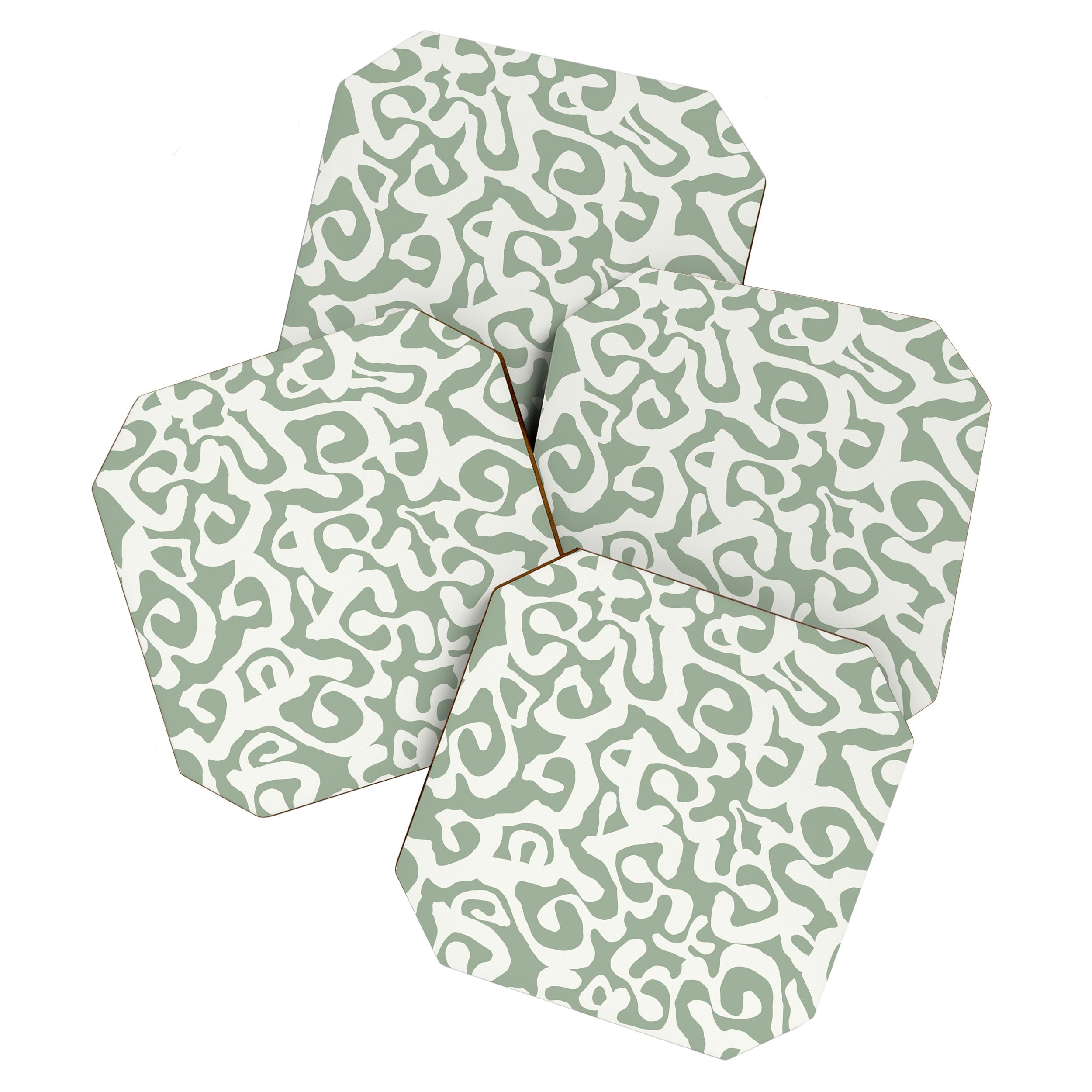 Sage Green and Off White Abstract Modern Scala Media Pattern Coaster Gallery Image 1