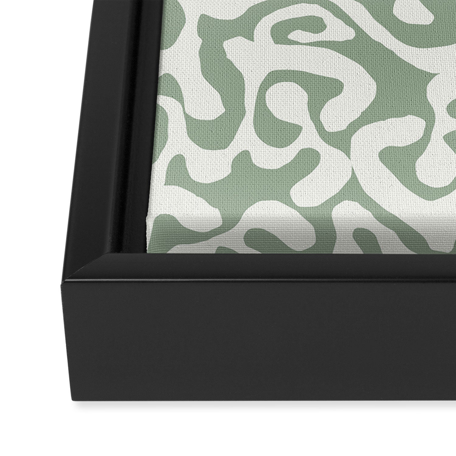 Sage Green and Off White Abstract Modern Scala Media Pattern Framed Canvas Print Gallery Image 3