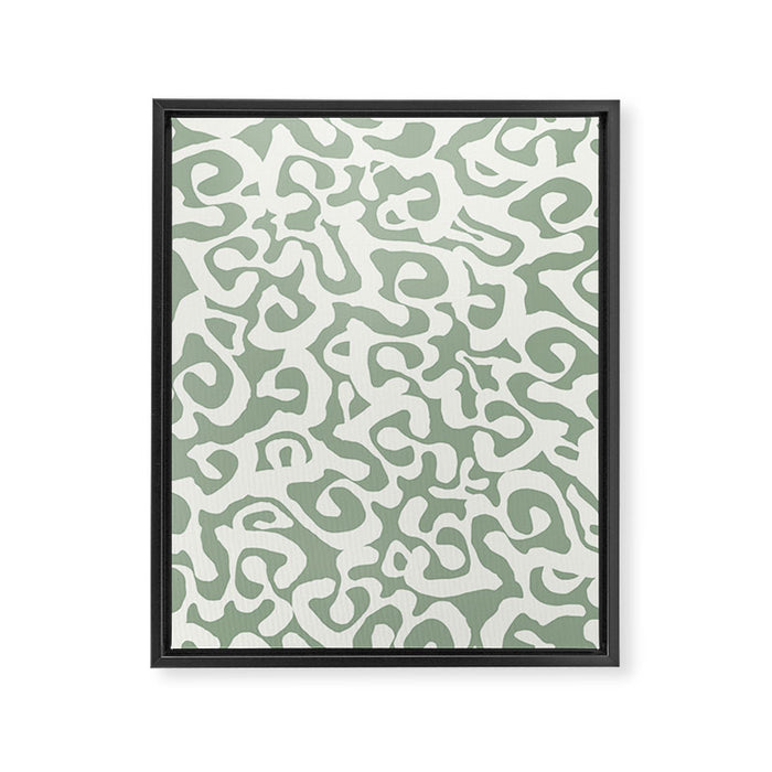 Sage Green and Off White Abstract Modern Scala Media Pattern Framed Canvas Print Gallery Image 1