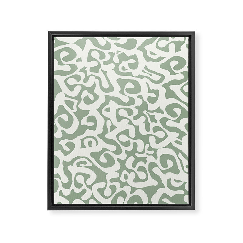 Sage Green and Off White Abstract Modern Scala Media Pattern Framed Canvas Print Gallery Image 6