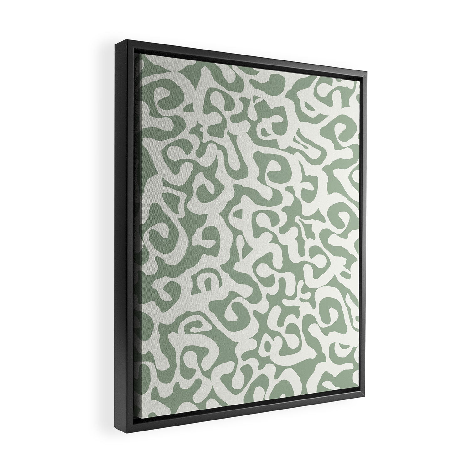 Sage Green and Off White Abstract Modern Scala Media Pattern Framed Canvas Print Gallery Image 2