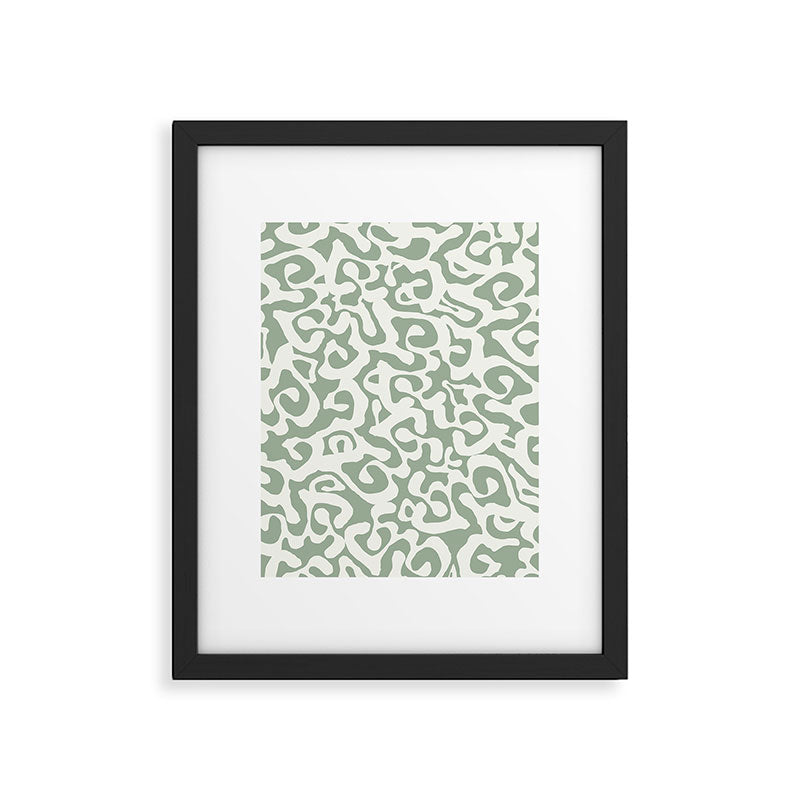 Sage Green and Off White Abstract Modern Scala Media Pattern Framed Art Print Gallery Image 5