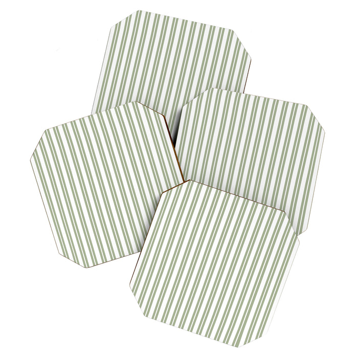 Sage Green and White Classic Double Striped Pattern  Coaster Gallery Image 1