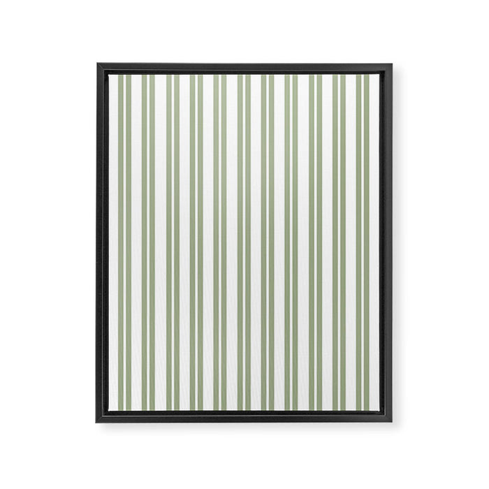 Sage Green and White Classic Double Striped Pattern  Framed Canvas Print Gallery Image 1