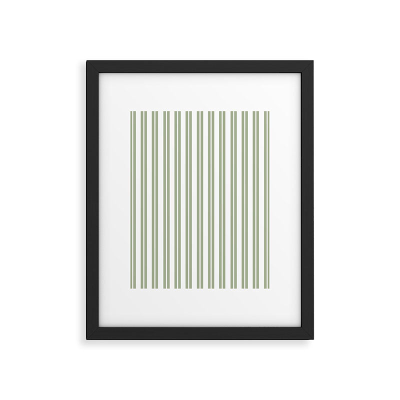 Sage Green and White Classic Double Striped Pattern  Framed Art Print Gallery Image 6