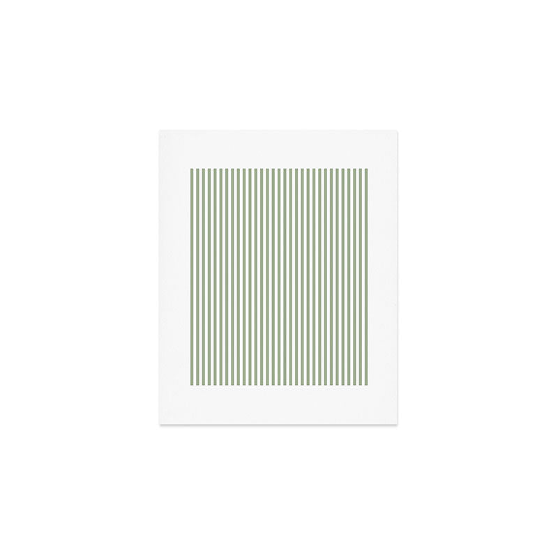 Sage Green and White Classic Narrow Stripe Pattern Vertical Art Print Gallery Image 1