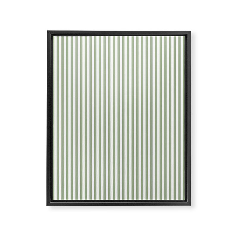 Sage Green and White Classic Narrow Stripe Pattern Vertical Framed Canvas Print Gallery Image 8