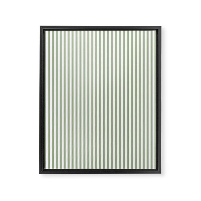 Sage Green and White Classic Narrow Stripe Pattern Vertical Framed Canvas Print Gallery Image 1