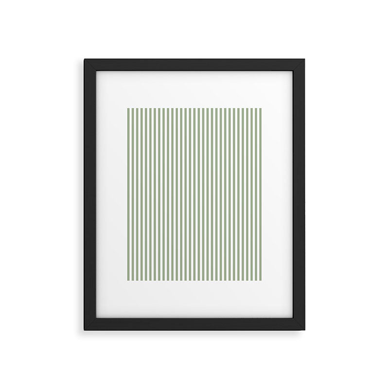Sage Green and White Classic Narrow Stripe Pattern Vertical Framed Art Print Gallery Image 6