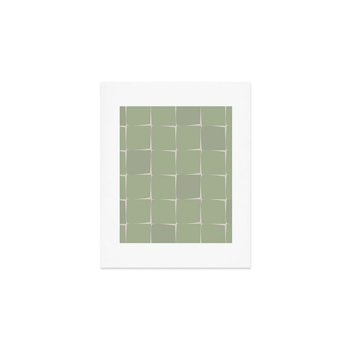 Sage Green Flux Midcentury Modern Check Grid Pattern Art Print Gallery Image 1