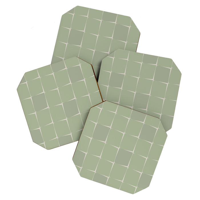 Sage Green Flux Midcentury Modern Check Grid Pattern Coaster Gallery Image 1