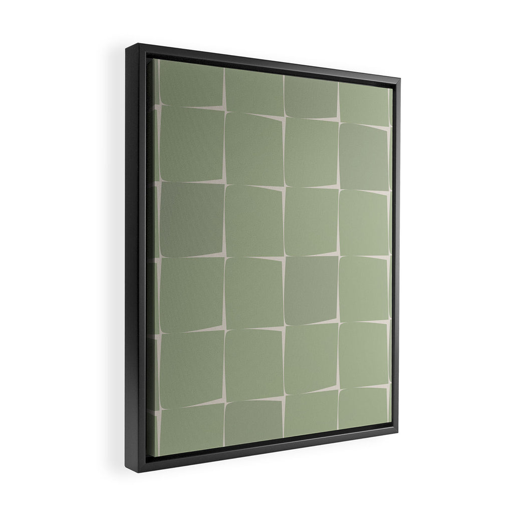 Sage Green Flux Midcentury Modern Check Grid Pattern Framed Canvas Print Gallery Image 2