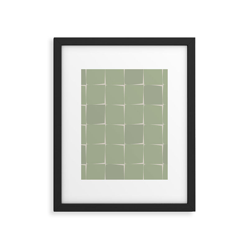 Sage Green Flux Midcentury Modern Check Grid Pattern Framed Art Print Gallery Image 6