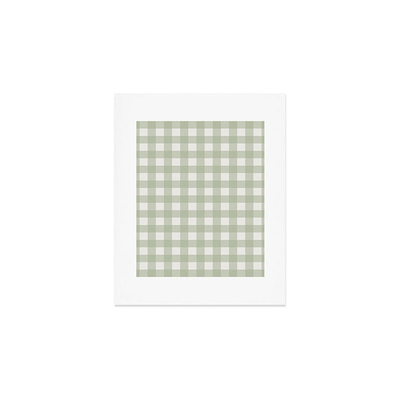 Sage Green Gingham Check Pattern Art Print Gallery Image 1