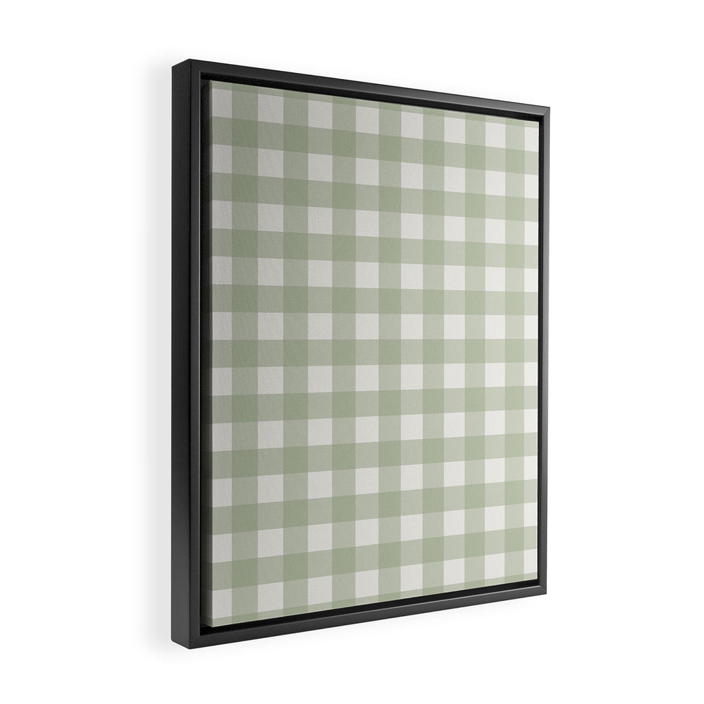 Sage Green Gingham Check Pattern Framed Canvas Print Gallery Image 2
