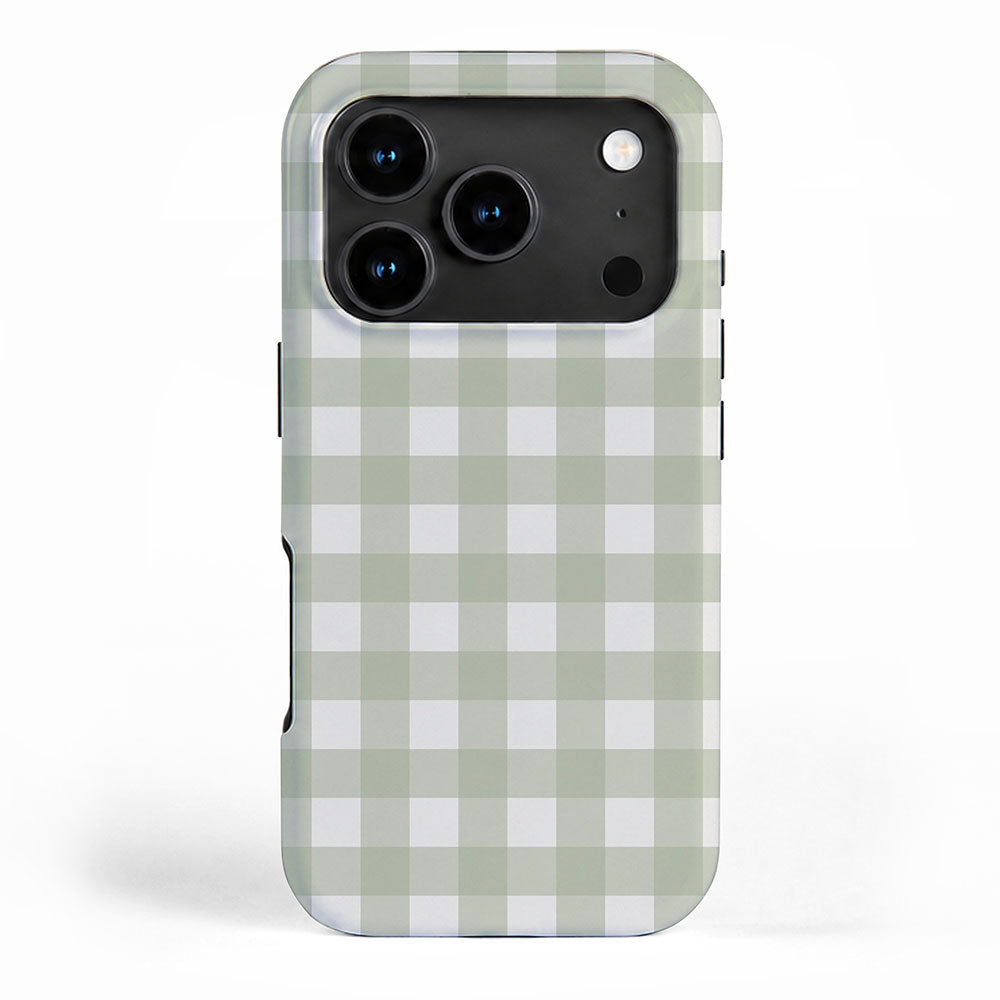Sage Green Gingham Check Pattern iPhone Case Gallery Image 1